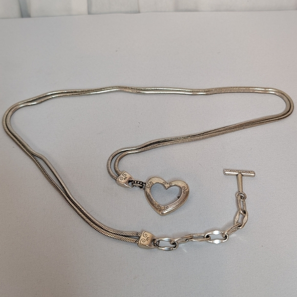 Brighton Vintage Silver Heart Double Snake Chain Belt - Picture 5 of 8
